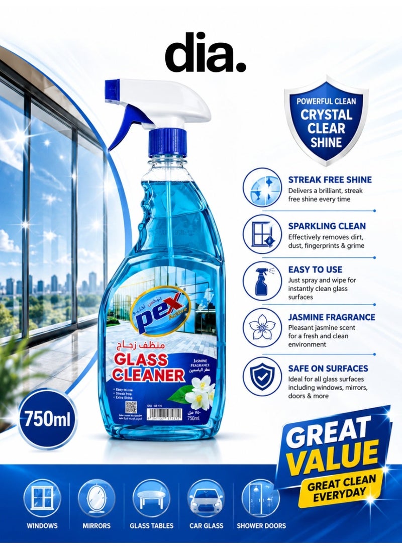 PEX Active Glass Cleaner Spray Jasmine Fragrance Streak-Free Shine for Windows Mirrors & Glass Surfaces 750ml - Image 4