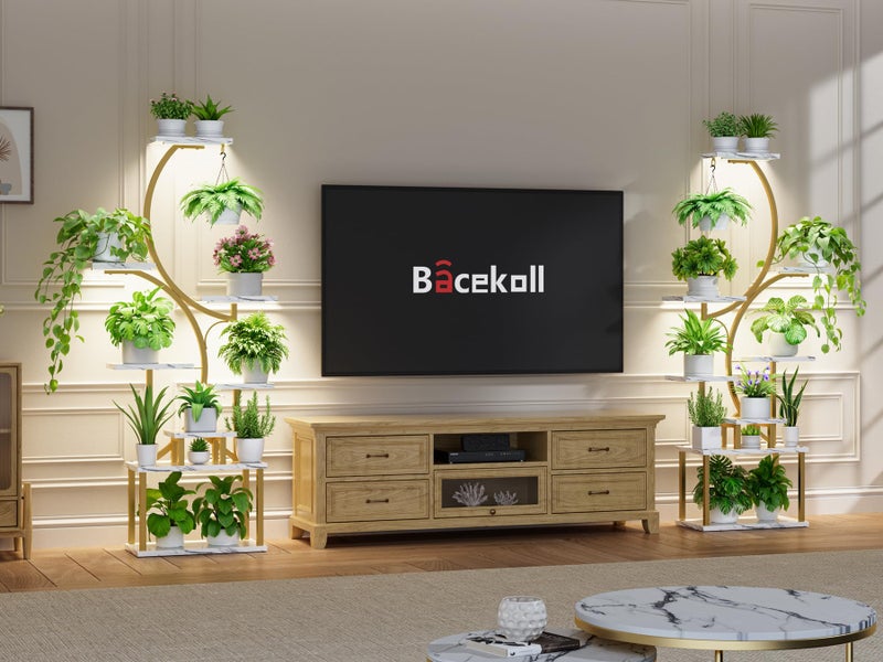 BACEKOLL Plant Stand Indoor with Grow Lights - 62" Tall Plant Shelf, Lighted Corner Plant Stands for Indoor Growing, 8 Tiered Large Flower Holder, S-Shaped Plants Rack for Living Room, Bedroom, Faux Marble - Image 4
