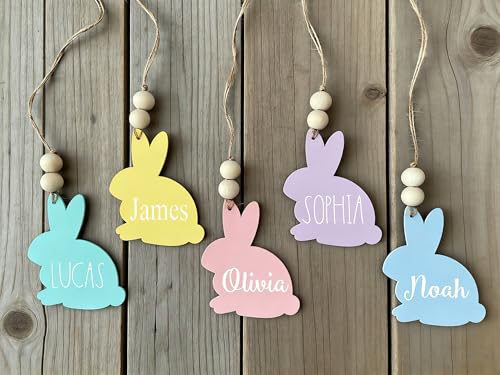 GRMIKBU 15Pcs Easter Basket Name Tags Decorations,DIY Blank Wooden Easter Bunny Tag Crafts Blank Holiday Gifts Sign,Cute Rabbit Decor for Decoration Party Hanging Ornament - Image 1