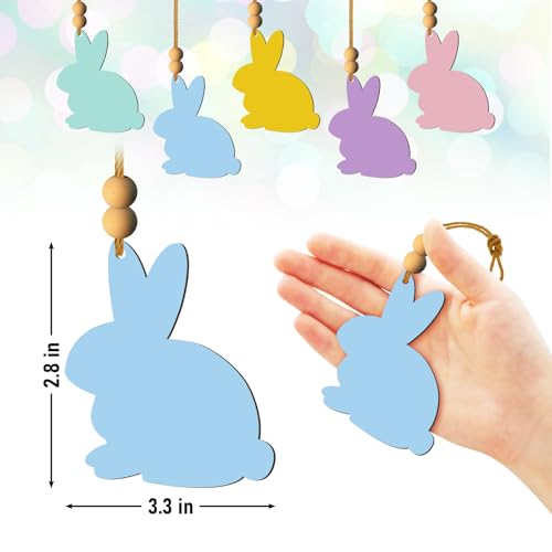 GRMIKBU 15Pcs Easter Basket Name Tags Decorations,DIY Blank Wooden Easter Bunny Tag Crafts Blank Holiday Gifts Sign,Cute Rabbit Decor for Decoration Party Hanging Ornament - Image 3