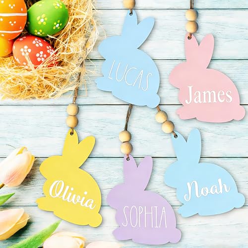 GRMIKBU 15Pcs Easter Basket Name Tags Decorations,DIY Blank Wooden Easter Bunny Tag Crafts Blank Holiday Gifts Sign,Cute Rabbit Decor for Decoration Party Hanging Ornament - Image 2