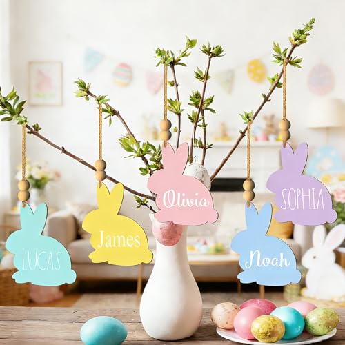 GRMIKBU 15Pcs Easter Basket Name Tags Decorations,DIY Blank Wooden Easter Bunny Tag Crafts Blank Holiday Gifts Sign,Cute Rabbit Decor for Decoration Party Hanging Ornament - Image 5