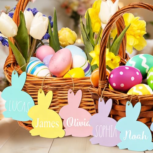 GRMIKBU 15Pcs Easter Basket Name Tags Decorations,DIY Blank Wooden Easter Bunny Tag Crafts Blank Holiday Gifts Sign,Cute Rabbit Decor for Decoration Party Hanging Ornament - Image 4
