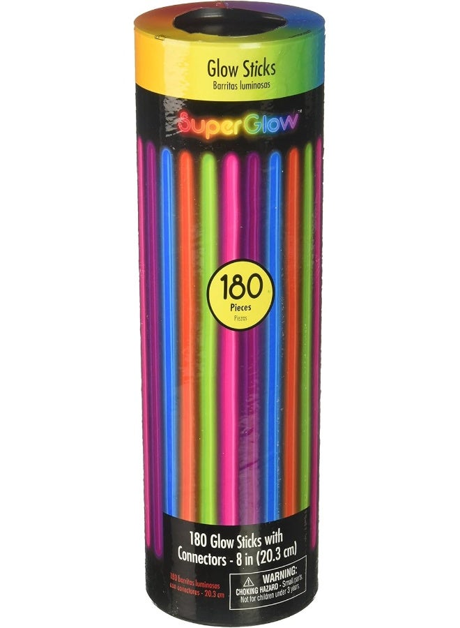 Amscan 310096.9 8" Glow Stick Super Mega Value Pack - Multi Color, Party Accessory, 180 pieces - Image 1