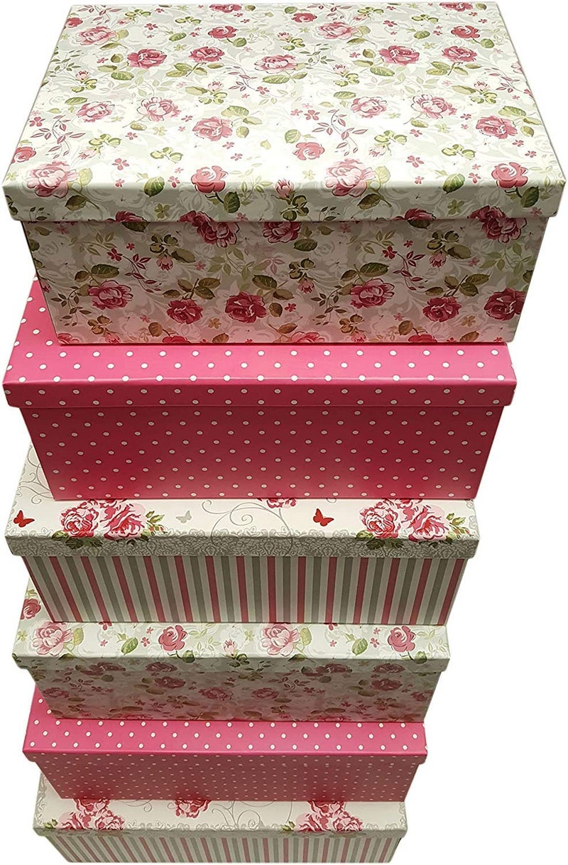ALEF Elegant Decorative Themed Extra Large Nesting Gift Boxes -6 Boxes- Nesting Boxes Beautifully Themed and Decorated - Perfect for Gifts or Simple Decoration Around the House! (Flower) - Image 1