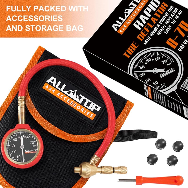 ALL-TOP 4x4 Rapid Tire Deflator Kit 0-70PSI Tire Pressure Gauge/Air Down Master/for Offroad Tire of Jeep, Truck & ATV Connectable modular - Image 2