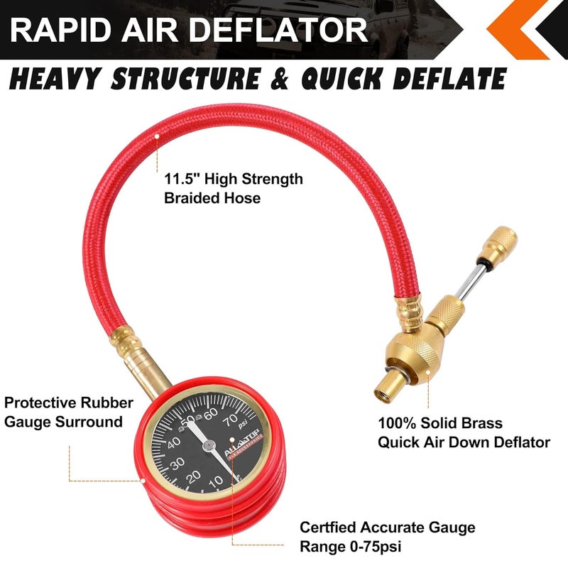ALL-TOP 4x4 Rapid Tire Deflator Kit 0-70PSI Tire Pressure Gauge/Air Down Master/for Offroad Tire of Jeep, Truck & ATV Connectable modular - Image 3