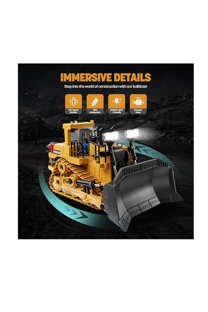 BlueFire 11-Channel Remote Control Bulldozer Toy – 2.4GHz Full Functional RC Construction Dozer with Metal Blade & Ripper, LED Lights & Sound, 1:20 Scale Realistic Tractor for Kids Ages 6-10+ | Durable ABS Plastic & Rubber Tracks | Great Gift for Boys (Indoor/Outdoor Play) - Image 5