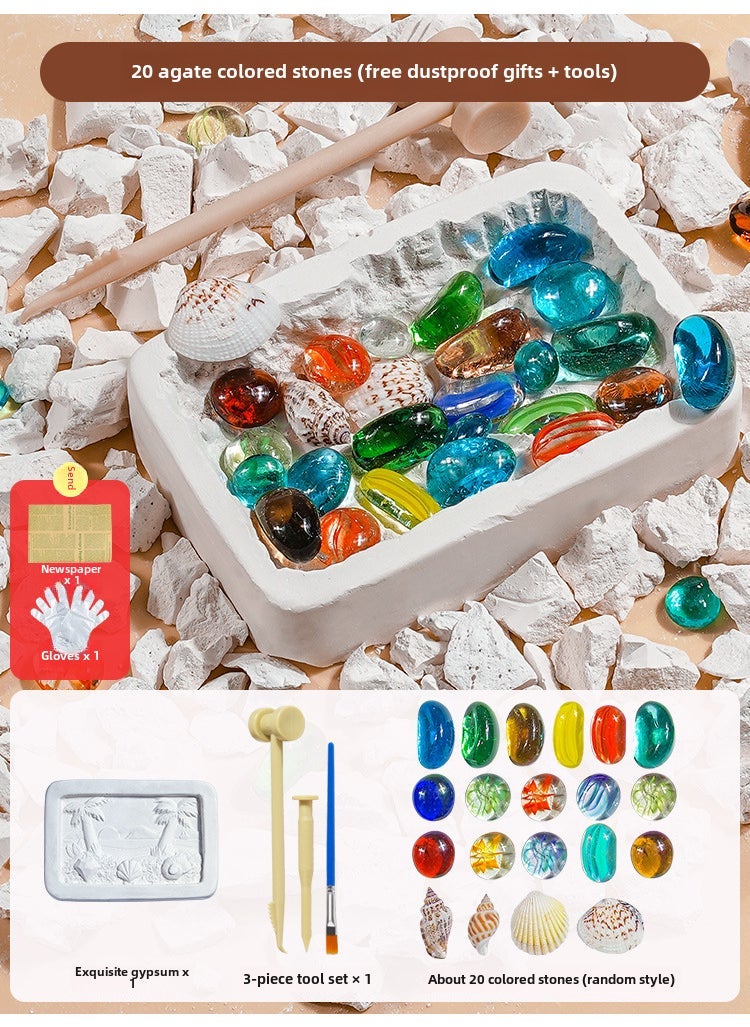 Dinosaur Fossil Excavation Toy Gem Mining Kit Colorful agate gem (send Newspaper + gloves + Tools) 