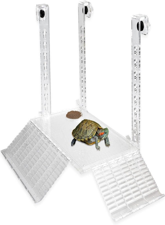 PENCK Hanging Turtle Basking Platform Acrylic Aquatic Reptile Ramp Dock Fence Type Tortoise Climbing Ladder Turtle Tank Accessories for Aquatic Reptile Feeding Resting (Medium), Transparent - Image 1
