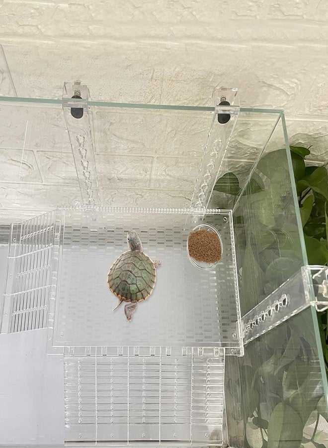 PENCK Hanging Turtle Basking Platform Acrylic Aquatic Reptile Ramp Dock Fence Type Tortoise Climbing Ladder Turtle Tank Accessories for Aquatic Reptile Feeding Resting (Medium), Transparent - Image 5