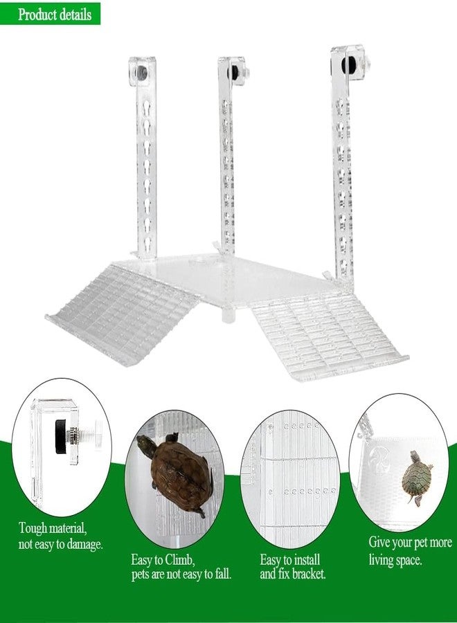 PENCK Hanging Turtle Basking Platform Acrylic Aquatic Reptile Ramp Dock Fence Type Tortoise Climbing Ladder Turtle Tank Accessories for Aquatic Reptile Feeding Resting (Medium), Transparent - Image 3