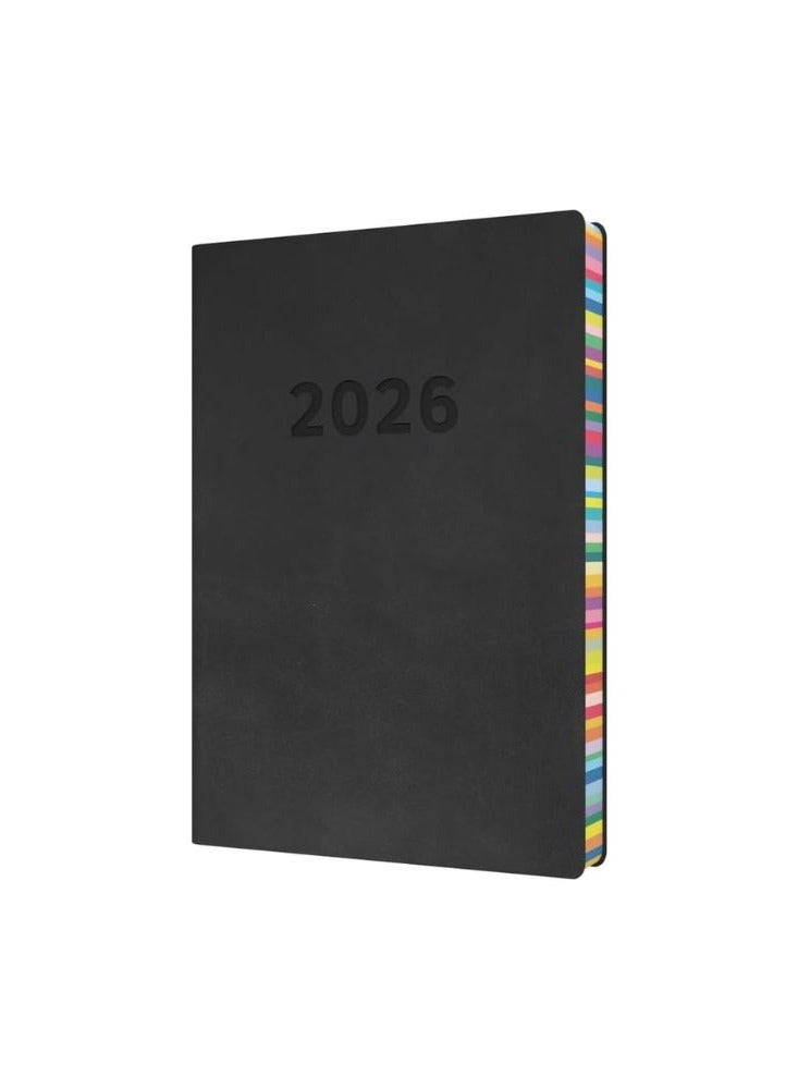 Collins - Edge Rainbow - 2026 12 Month Calendar Year Planner, Day-To-Page with 1/2 Hourly Appointments Diary, A5 Soft Cover - Charcoal (ED151.U96-26) - Image 1