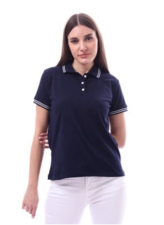 Andora Woman Turn Down Collar Solid Polo Shirt _ Navy  - Image 1