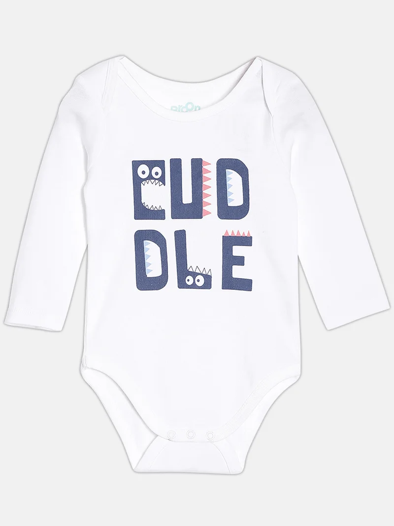 Broon Broon Infant Boys White Printed Organic Cotton Full Sleeve Bodysuit