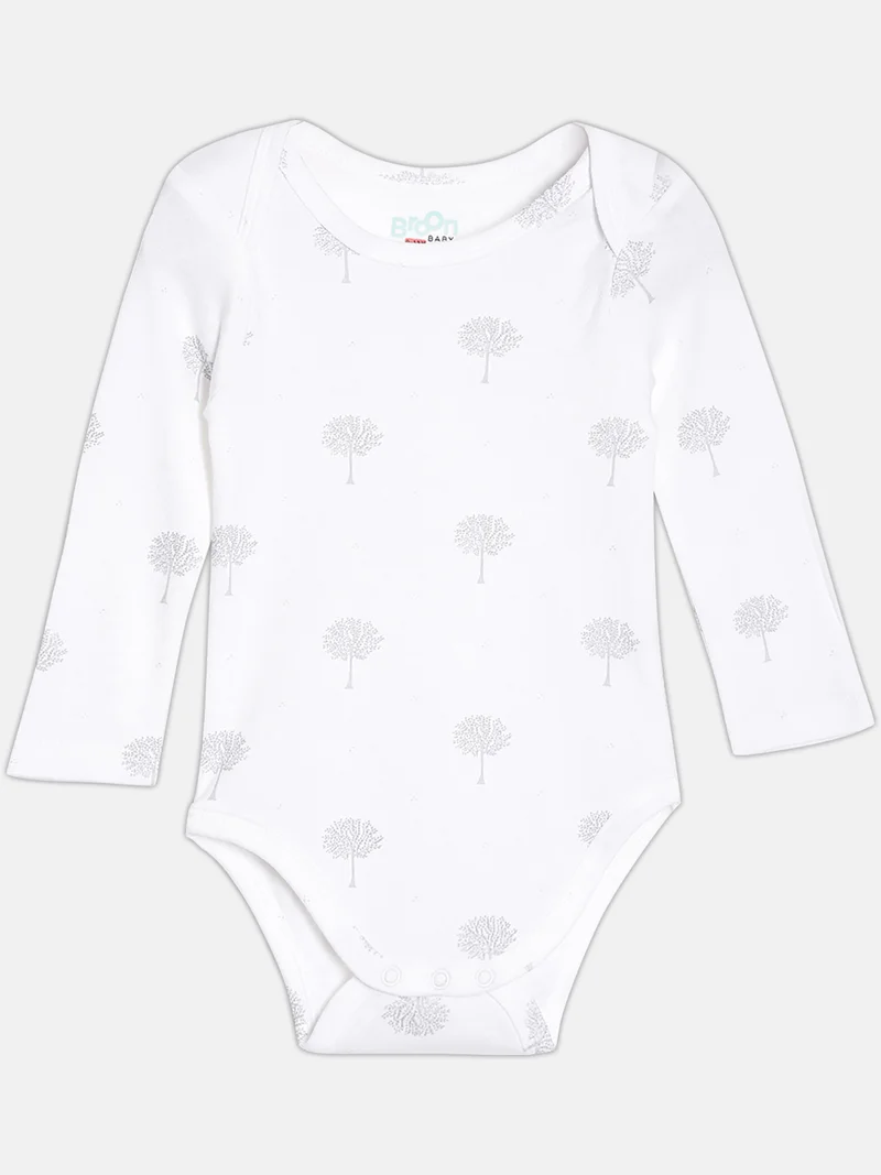 Broon Broon Infant Boys White Printed Organic Cotton Full Sleeve Bodysuit