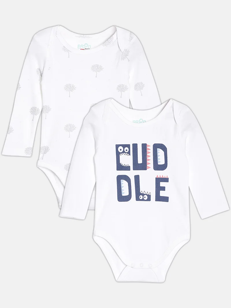 Broon Broon Infant Boys White Printed Organic Cotton Full Sleeve Bodysuit