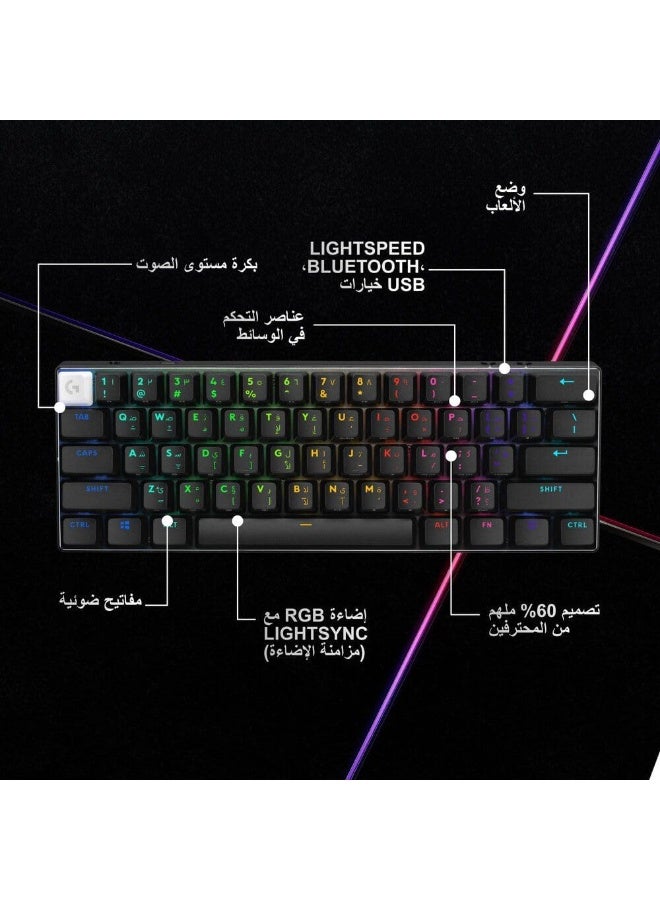 Logitech G PRO X 60 LIGHTSPEED Wireless Gaming Keyboard, Ultra Compact TKL 60% Mechanical Keyboard for Windows PC, LIGHTSYNC RGB, Dual-Shot PBT Keycaps, GX Optical Tactile Switches - Black - Image 5
