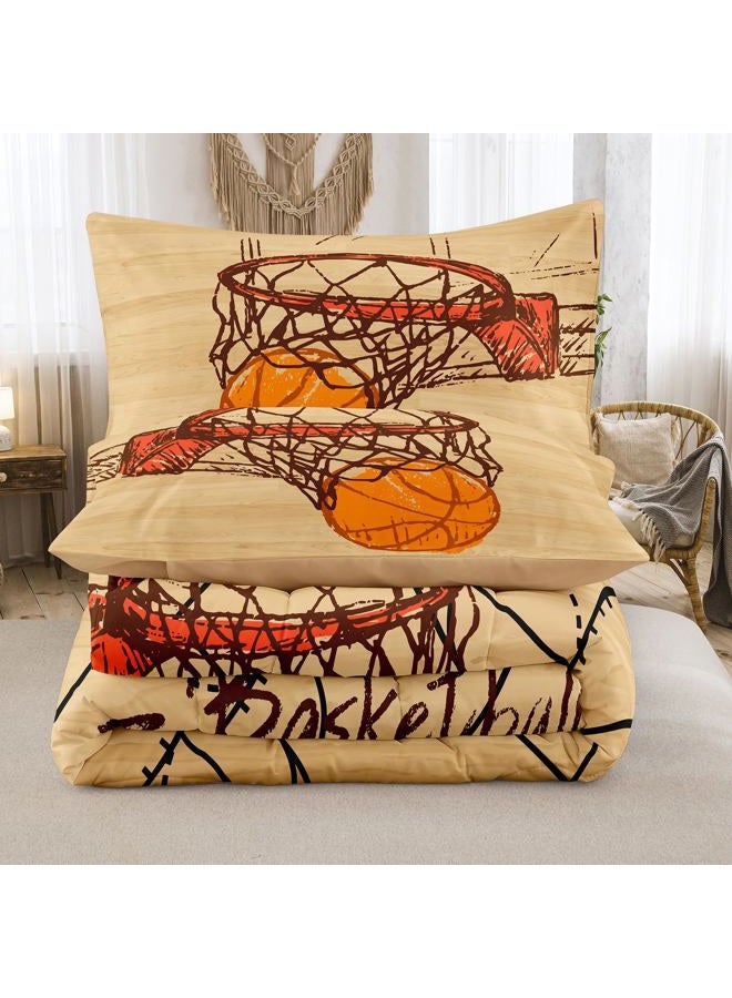 Peopleareok Basketball Comforter Set - Full Size (79x90 Inch), 3D Printed Basketball Theme, Sports & Soccer Comforter, 3-Piece Soft Microfiber Bedding Set for Boys & Kids with 2 Pillowcases - Image 4