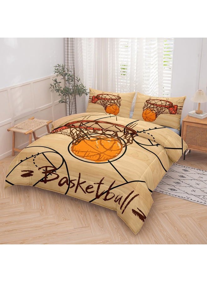Peopleareok Basketball Comforter Set - Full Size (79x90 Inch), 3D Printed Basketball Theme, Sports & Soccer Comforter, 3-Piece Soft Microfiber Bedding Set for Boys & Kids with 2 Pillowcases - Image 2