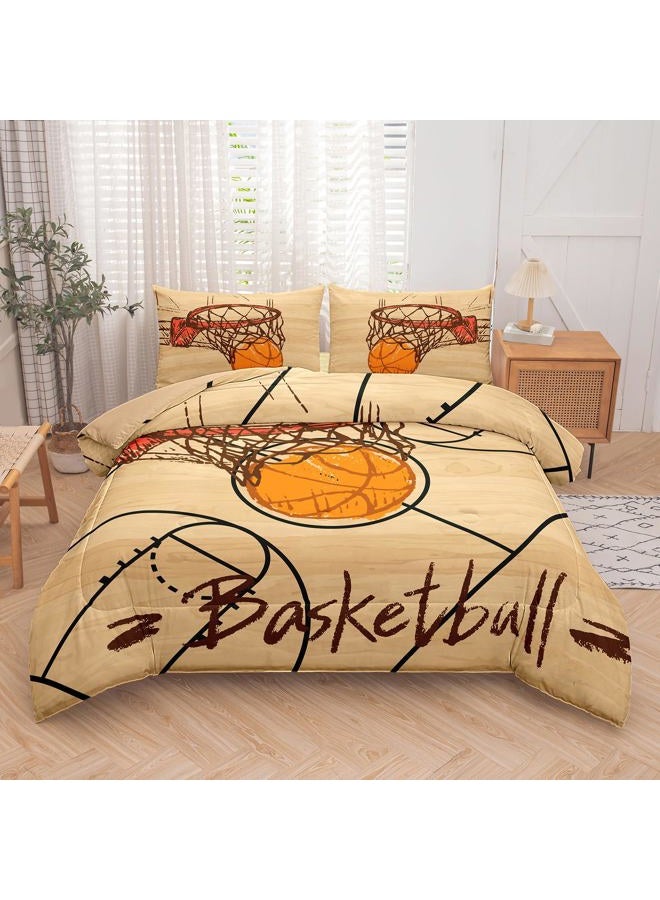 Peopleareok Basketball Comforter Set - Full Size (79x90 Inch), 3D Printed Basketball Theme, Sports & Soccer Comforter, 3-Piece Soft Microfiber Bedding Set for Boys & Kids with 2 Pillowcases - Image 1