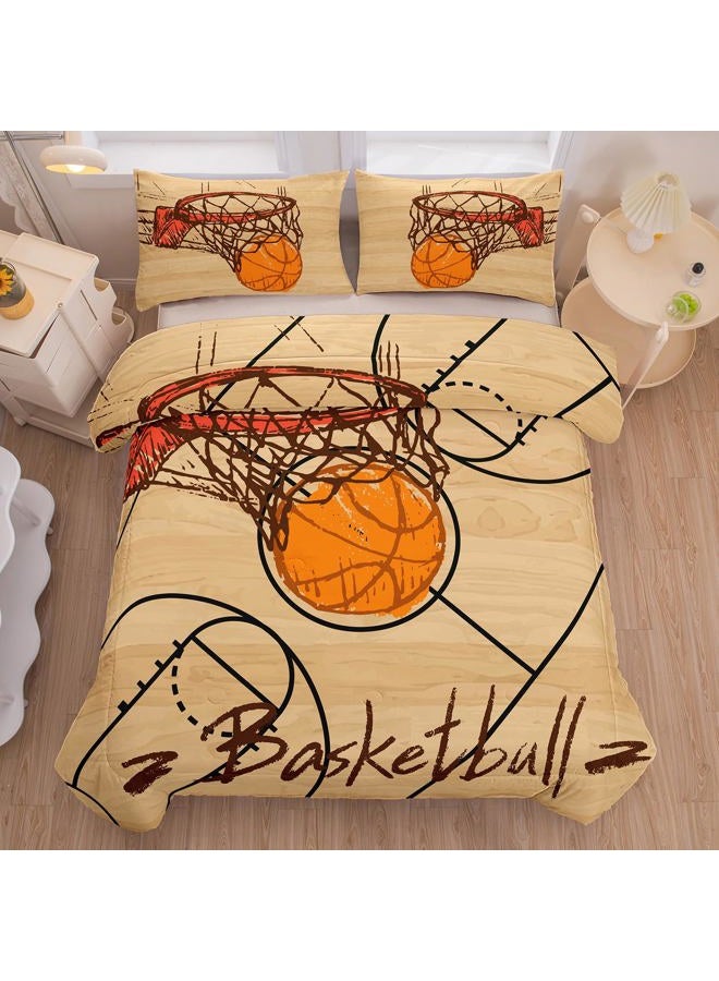 Peopleareok Basketball Comforter Set - Full Size (79x90 Inch), 3D Printed Basketball Theme, Sports & Soccer Comforter, 3-Piece Soft Microfiber Bedding Set for Boys & Kids with 2 Pillowcases - Image 3
