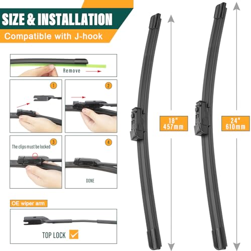 KVQ Windshield Wiper Blades Replacement for Mazda CX5 CX9 2017 2018 2019 2020 2021 2022 2023 Original Factory Quality Front Rear Wiper Blade Set - 24" 18" 14" (Set of 3) - Image 3