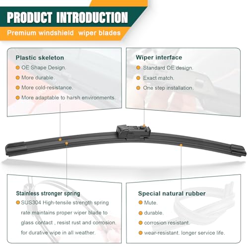 KVQ Windshield Wiper Blades Replacement for Mazda CX5 CX9 2017 2018 2019 2020 2021 2022 2023 Original Factory Quality Front Rear Wiper Blade Set - 24" 18" 14" (Set of 3) - Image 4