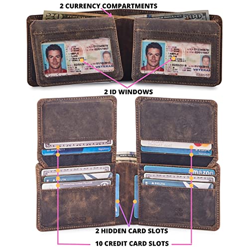 Cochoa Mens Wallet Real Leather Bifold RFID Blocking High Capacity Card Case with 2 ID Window in Gift Box (Crazy Horse, Moss) - Image 3