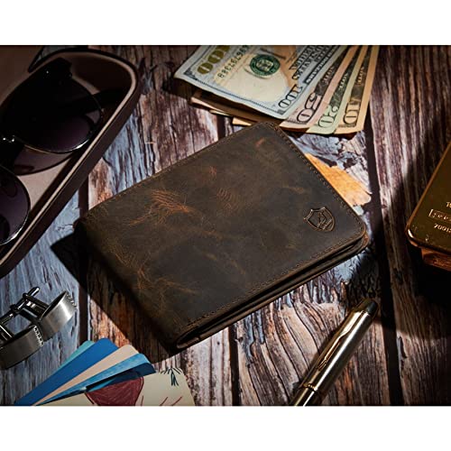 Cochoa Mens Wallet Real Leather Bifold RFID Blocking High Capacity Card Case with 2 ID Window in Gift Box (Crazy Horse, Moss) - Image 5