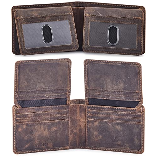 Cochoa Mens Wallet Real Leather Bifold RFID Blocking High Capacity Card Case with 2 ID Window in Gift Box (Crazy Horse, Moss) - Image 1