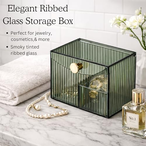 HoopVool ® Cosmetic And Makeup Organizer Box, Cotton Swabs Storage with Lid,Makeup Pad Holder, Bathroom Canister Multipurpose Box Divided for Face Brush Pens. (Green), 14 cm, 10 cm, 14 X 10 X 10 cm - Image 3