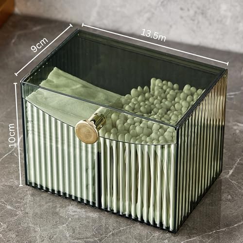 HoopVool ® Cosmetic And Makeup Organizer Box, Cotton Swabs Storage with Lid,Makeup Pad Holder, Bathroom Canister Multipurpose Box Divided for Face Brush Pens. (Green), 14 cm, 10 cm, 14 X 10 X 10 cm - Image 2