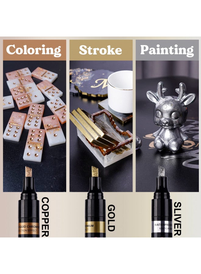 LET'S RESIN Liquid Mirror Chrome Metallic Markers, Reflective Gloss, 2-5mm Larger Application Area, 3 Colors Epoxy Resin Tools/Supplies for Coloring, Stroke, Painting, DIY Craft - Image 2