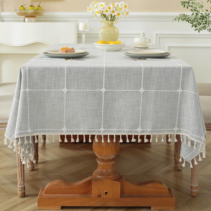 JIALE Rectangle Table Cloth Heavy Duty Cotton Linen Waterproof Tablecloths Farmhouse Tablecloth Soft and Wrinkle Free Table Cover with Tassels 55x 86 Grey Gingham