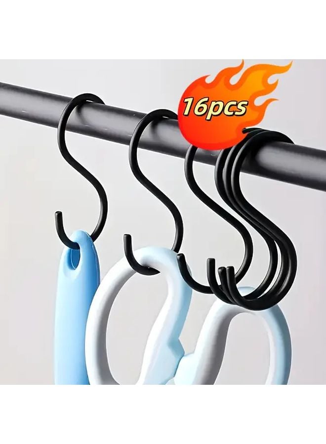 16pcs Black S Shaped Hooks Non Slip Heavy Duty Space Saving For Kitchen Wardrobe - Image 2