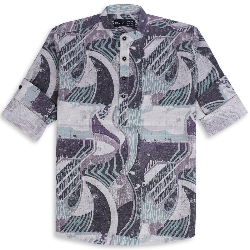 CAVIO Boys Cotton Full Sleeves Printed Short Kurta Shirt - Image 3