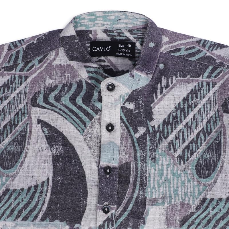 CAVIO Boys Cotton Full Sleeves Printed Short Kurta Shirt - Image 4