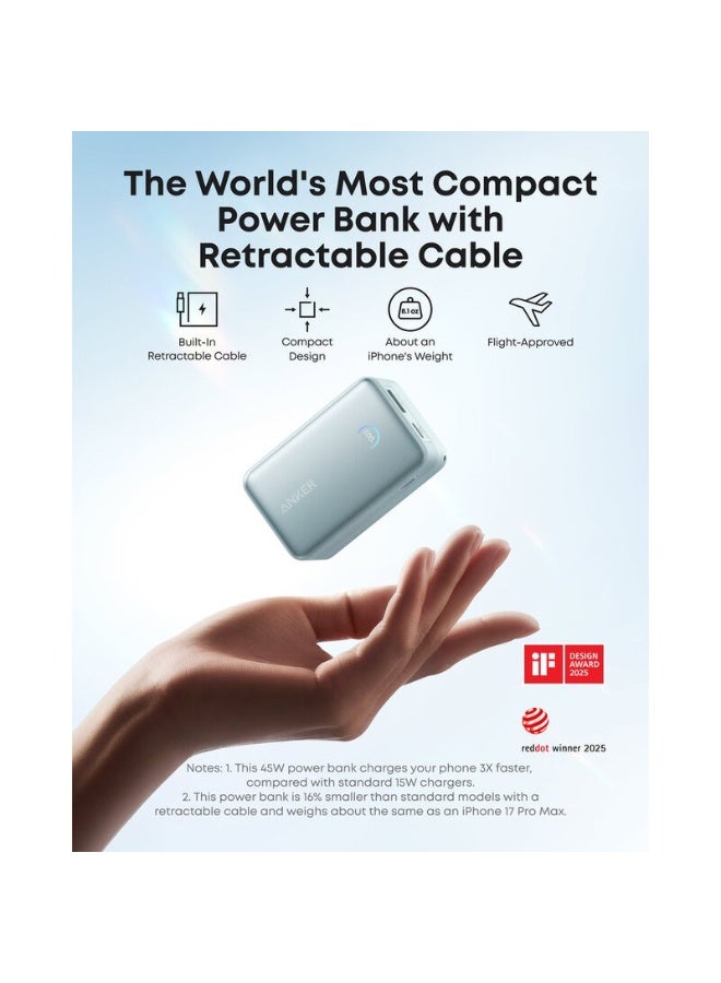 Anker Nano Power Bank, 10,000mAh Portable Charger with 2.3 ft InstaCord Retractable Cable, 45W Max, Smart Display, Green - Image 3