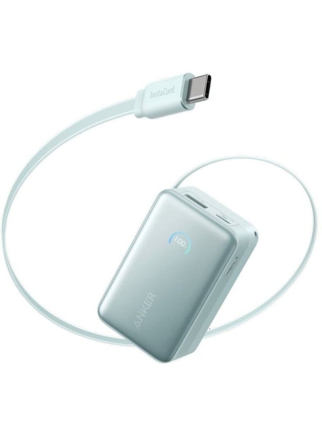Anker Nano Power Bank, 10,000mAh Portable Charger with 2.3 ft InstaCord Retractable Cable, 45W Max, Smart Display, Green - Image 1