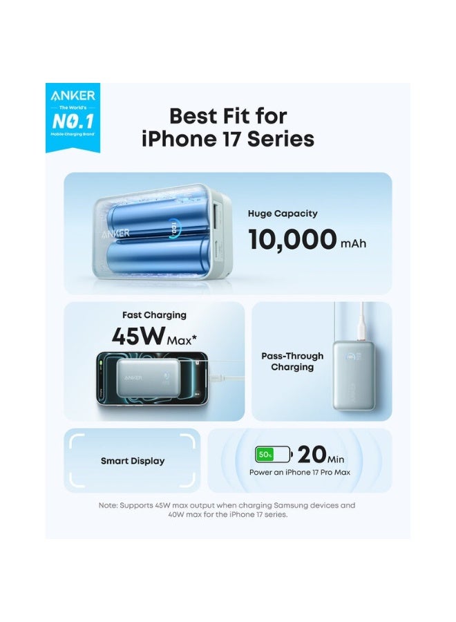 Anker Nano Power Bank, 10,000mAh Portable Charger with 2.3 ft InstaCord Retractable Cable, 45W Max, Smart Display, Green - Image 4