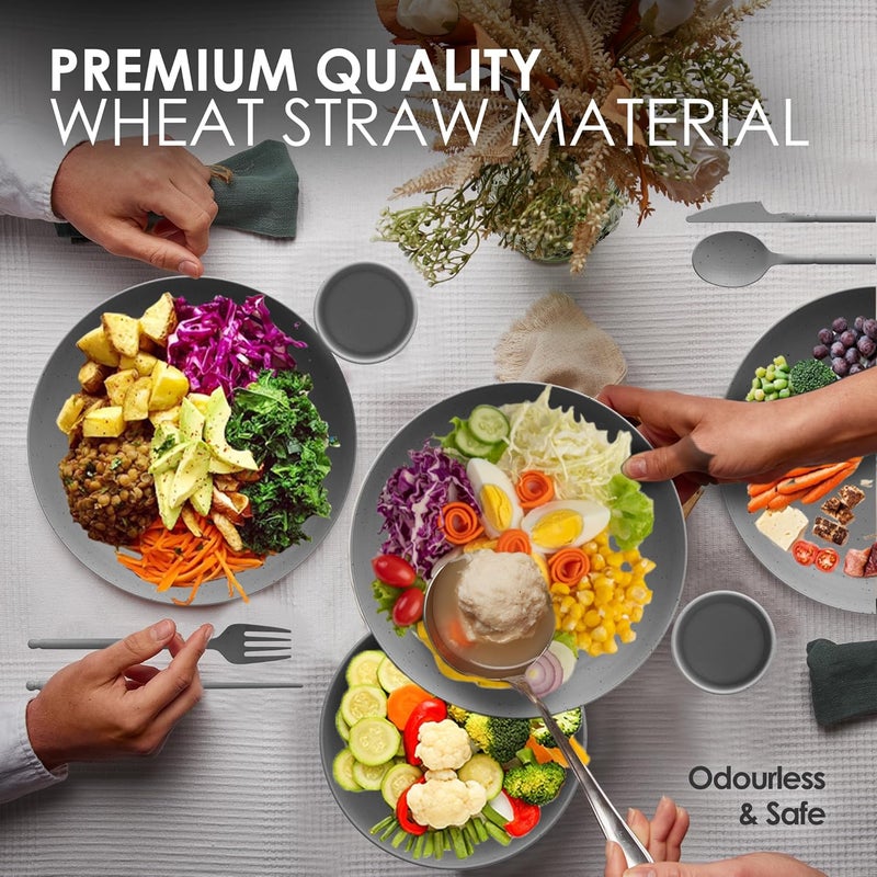 DINETHICS Wheatstraw Dinnerware Set For 4 - Dishwasher Microwave Plates For Heating Food - Unbreakable Wheat Straw Plates And Bowls sets - Replace Plastic Dinnerware Set - Camping Dishes Set - Image 4
