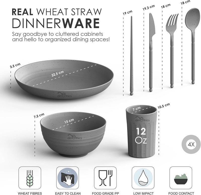 DINETHICS Wheatstraw Dinnerware Set For 4 - Dishwasher Microwave Plates For Heating Food - Unbreakable Wheat Straw Plates And Bowls sets - Replace Plastic Dinnerware Set - Camping Dishes Set - Image 2