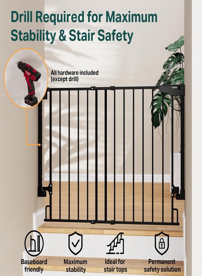 Cumbor 29.2-43" Baby Gate for Stairs, Wall-Mounted (Drill Required), Expandable No Bottom Bar Dog Gate, Auto Close Extra Wide Walk Thru, Pet & Toddler Proof Gate, Top & Bottom of Stairways(Black) - Image 4