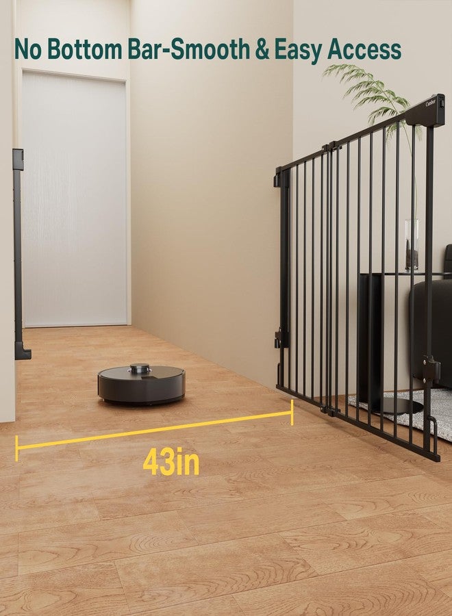 Cumbor 29.2-43" Baby Gate for Stairs, Wall-Mounted (Drill Required), Expandable No Bottom Bar Dog Gate, Auto Close Extra Wide Walk Thru, Pet & Toddler Proof Gate, Top & Bottom of Stairways(Black) - Image 2
