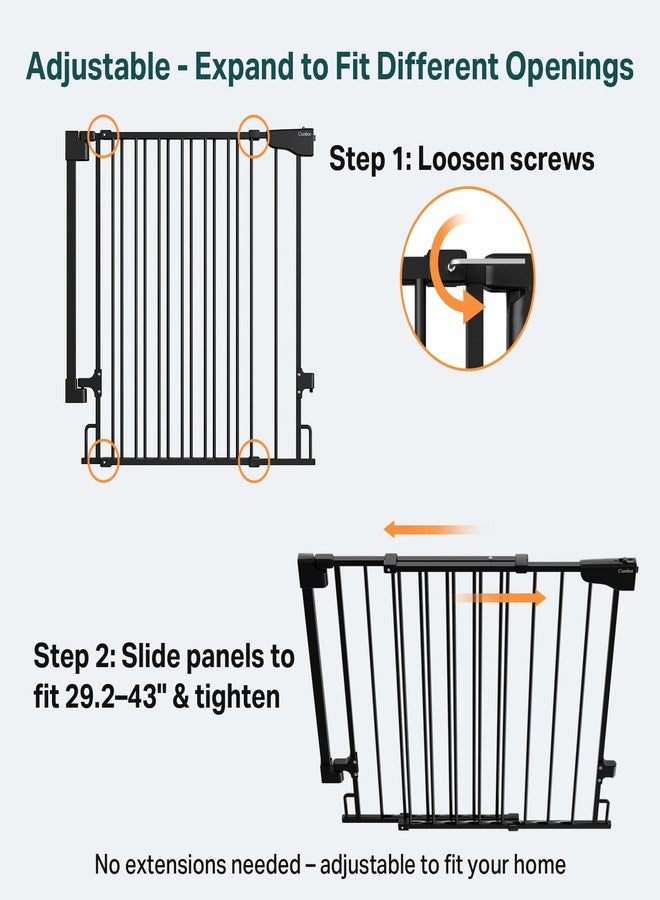 Cumbor 29.2-43" Baby Gate for Stairs, Wall-Mounted (Drill Required), Expandable No Bottom Bar Dog Gate, Auto Close Extra Wide Walk Thru, Pet & Toddler Proof Gate, Top & Bottom of Stairways(Black) - Image 3