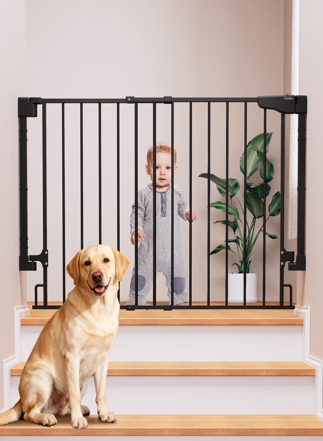 Cumbor 29.2-43" Baby Gate for Stairs, Wall-Mounted (Drill Required), Expandable No Bottom Bar Dog Gate, Auto Close Extra Wide Walk Thru, Pet & Toddler Proof Gate, Top & Bottom of Stairways(Black) - Image 1