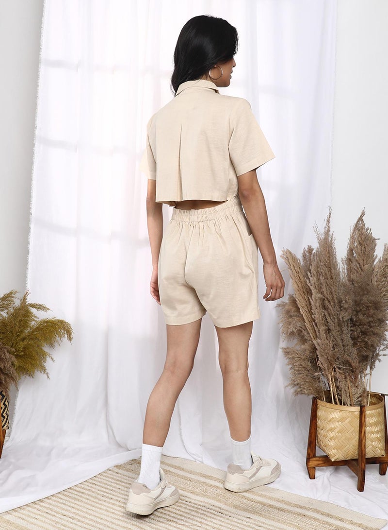 PINACOLADA Women's Light Beige Solid Utility Playsuit  - Image 5