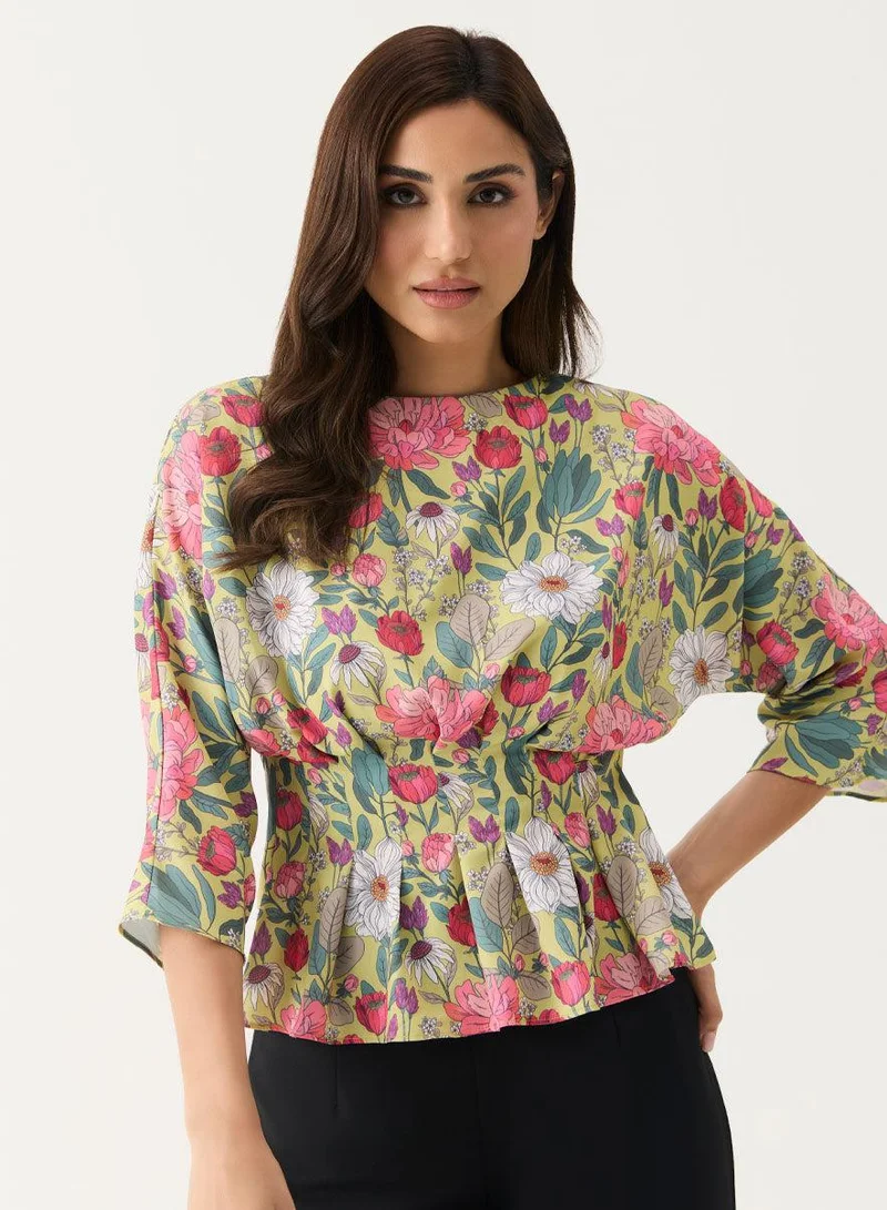 Zigzag Pleated Peplum Crop Top