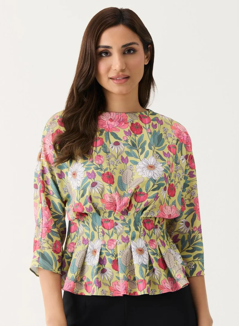 Zigzag Pleated Peplum Crop Top